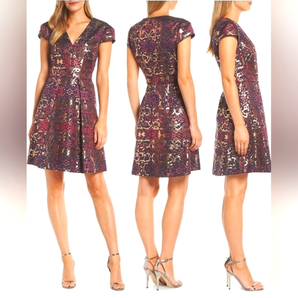 Vince Camuto Jacquered Fit n Flare Cocktail Dress Size 14 Regular - Picture 1 of 6